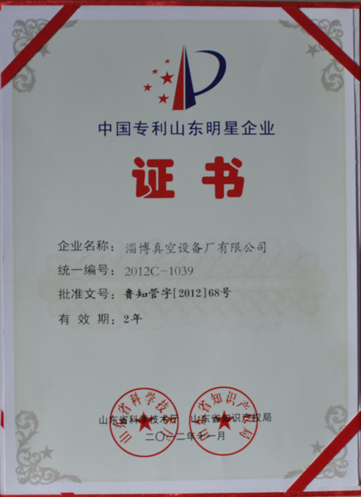 公司被山東省科學技術廳，山東省知識產權局評為中國專利山東明星企業(yè)